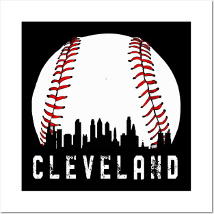 Vintage Cleveland Ohio Downtown Skyline Baseball Posters and Art